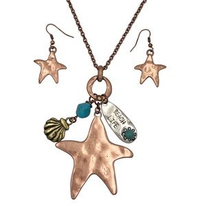 Beach Life Copper Starfish Necklace Earrings Set